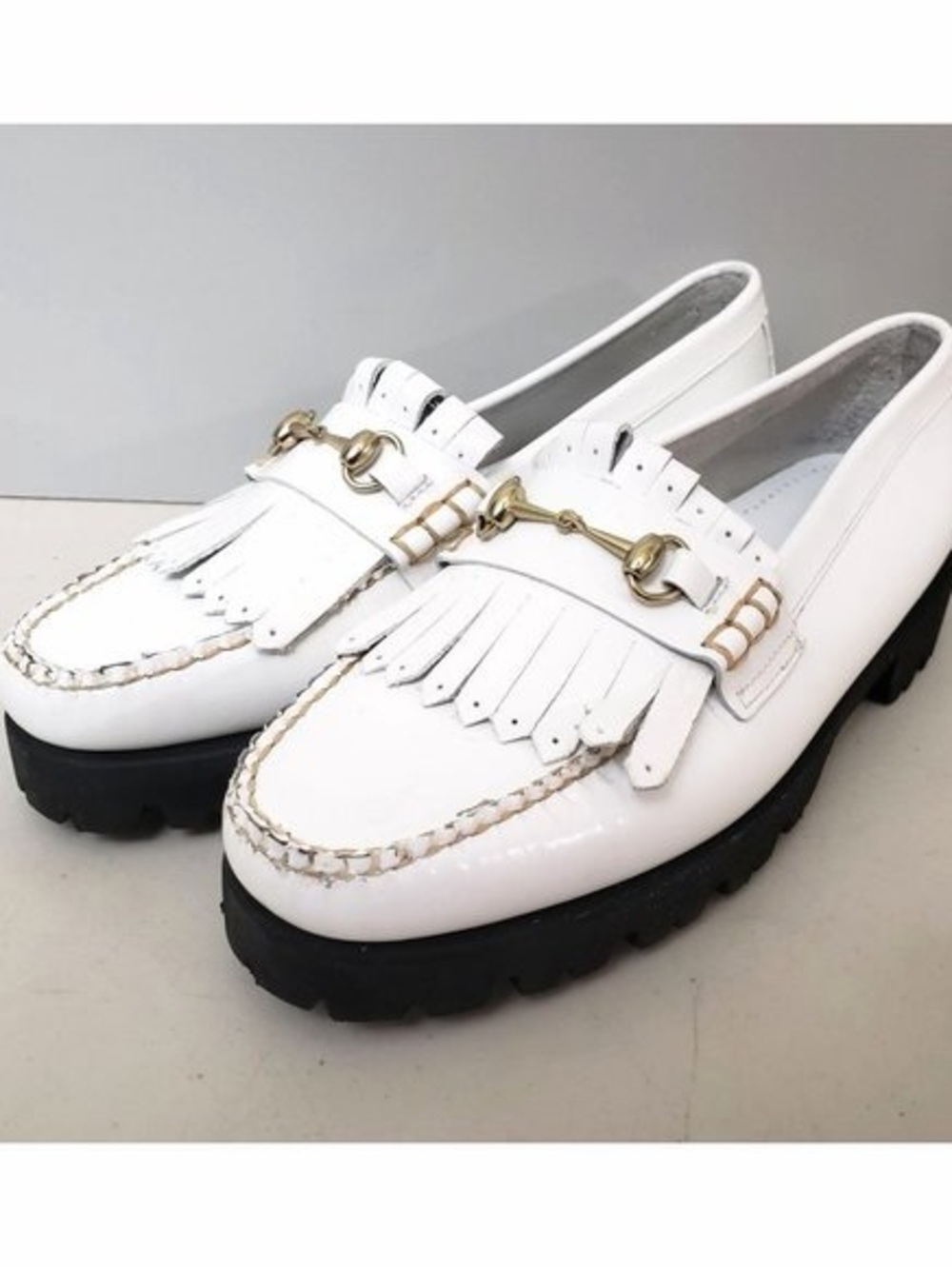 White LIANNA BIT KILTIE LUG Fringe Loafer with Lug Sole and Gold Hardware - Picture 2 of 3